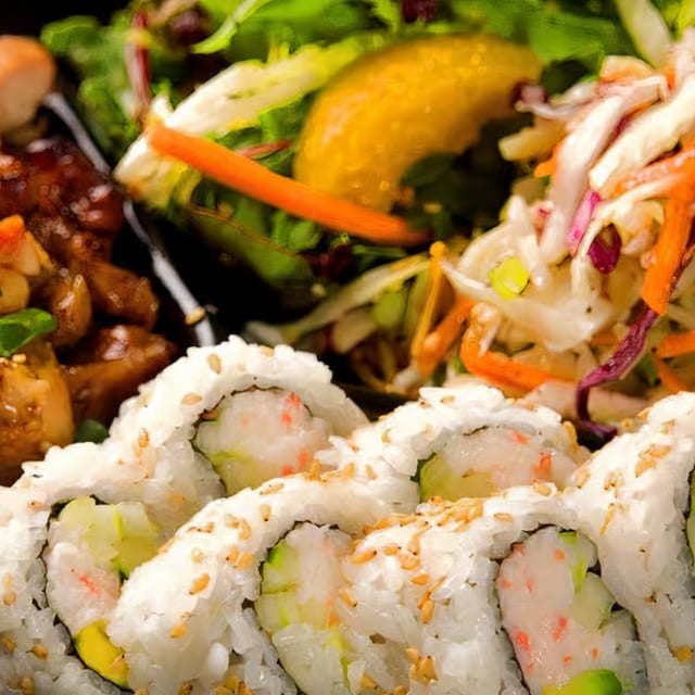 California Roll (6 Pieces) and Chicken Plate.