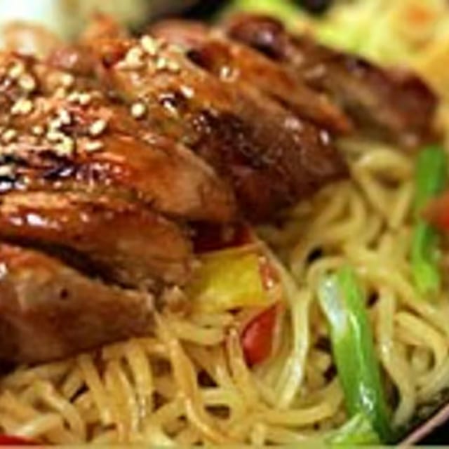 Yakisoba Noodle and Shrimp Plate.